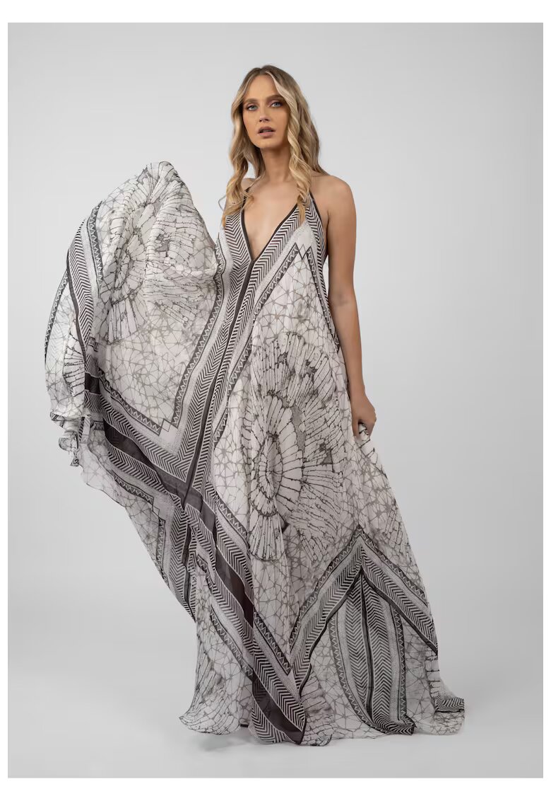 Monarh design Rochie lunga din matase cu imprimeu grafic