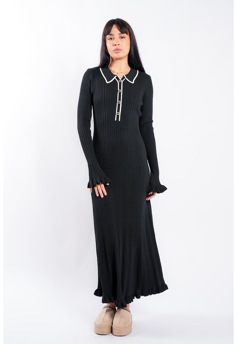 Monarh design Rochie midi Black cu guler contrastant - Negru