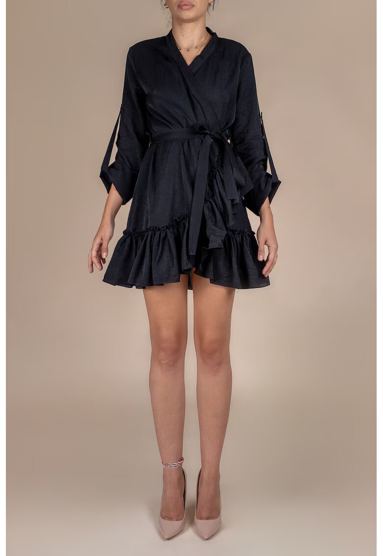 Monarh design Rochie petrecuta cu mansete late si volan Black