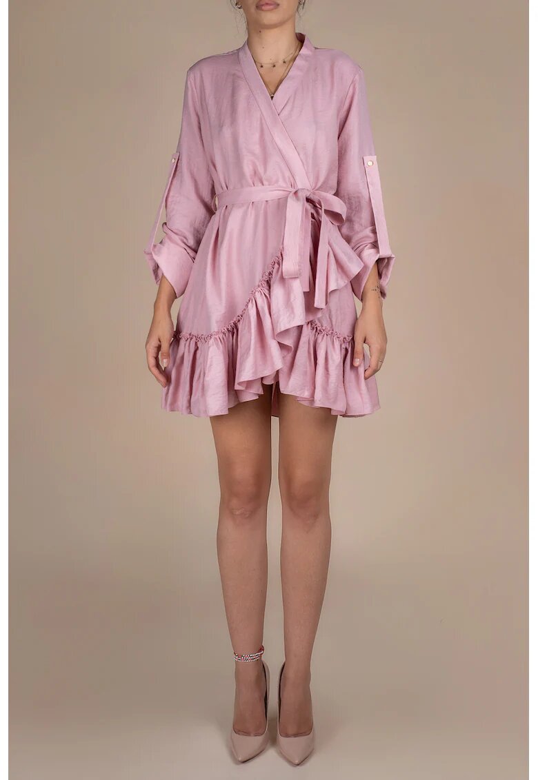 Monarh design Rochie petrecuta cu mansete late si volan Pink