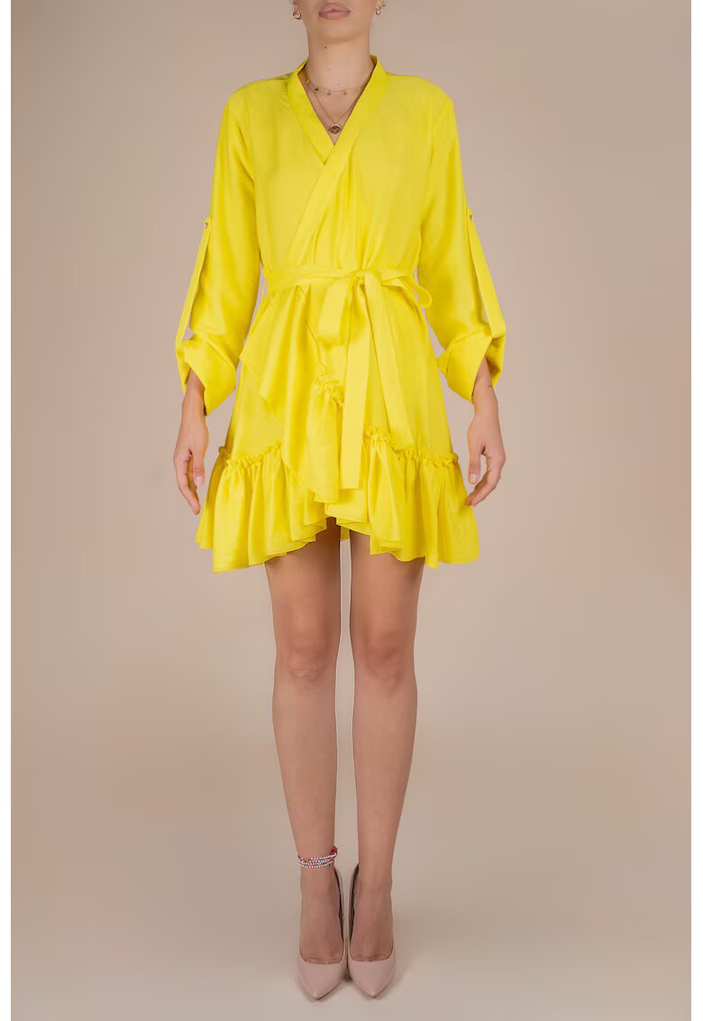Monarh design Rochie petrecuta cu mansete late si volan Yellow