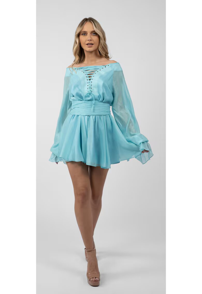 Monarh design Rochie scurta cu snur frontal si maneci ample