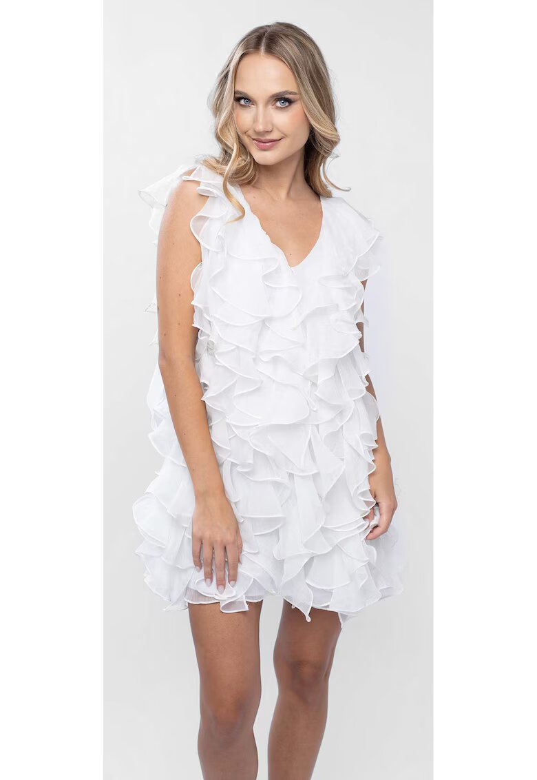 Monarh design Rochie scurta cu volane si spate decupat - Alb