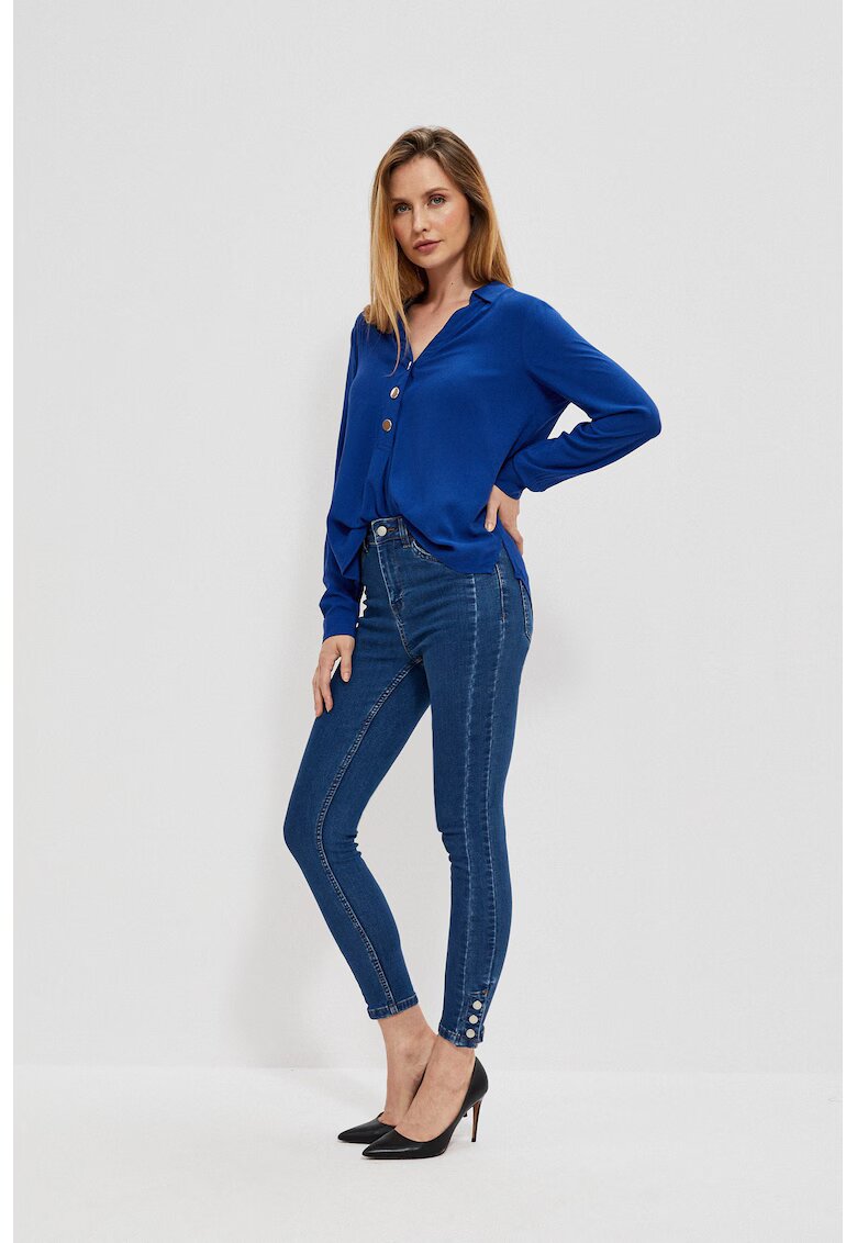 MOODO Blugi skinny cu butoni decorativi - Albastru