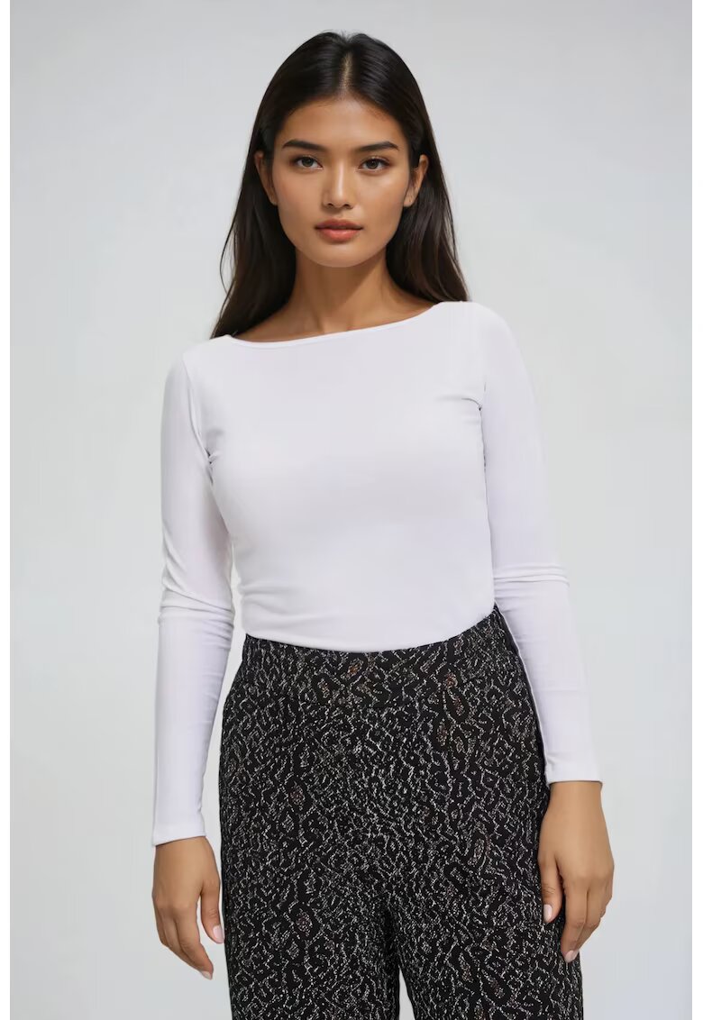 MOODO Bluza alba cu maneci lungi ajustata - Alb