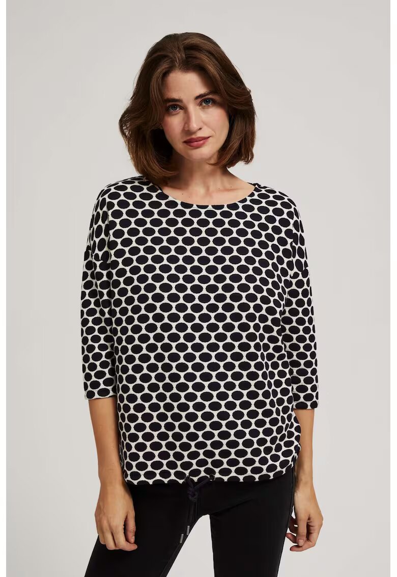 MOODO Bluza alba si bleumarin cu model geometric - Alb