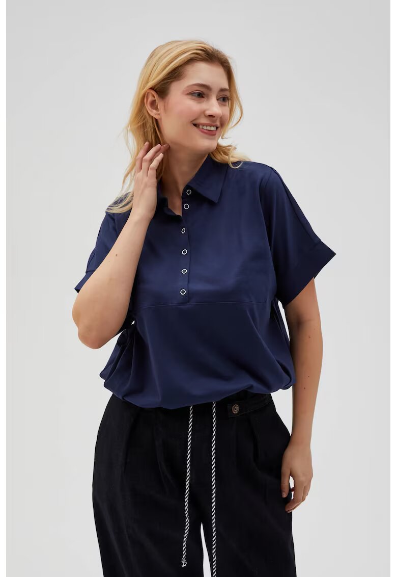 MOODO Bluza cu guler maneci scurte - Bleumarin