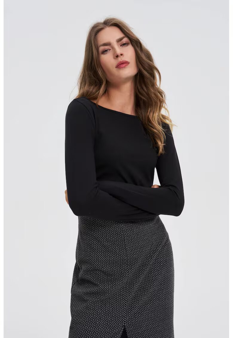 MOODO Bluza Fitted cu Maneci Lungi Neagra - Negru