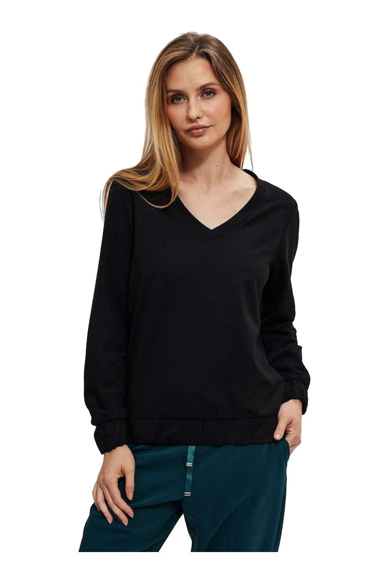 MOODO Bluza neagra cu decolteu in V - marime XS - 60% poliester - 37% bumbac