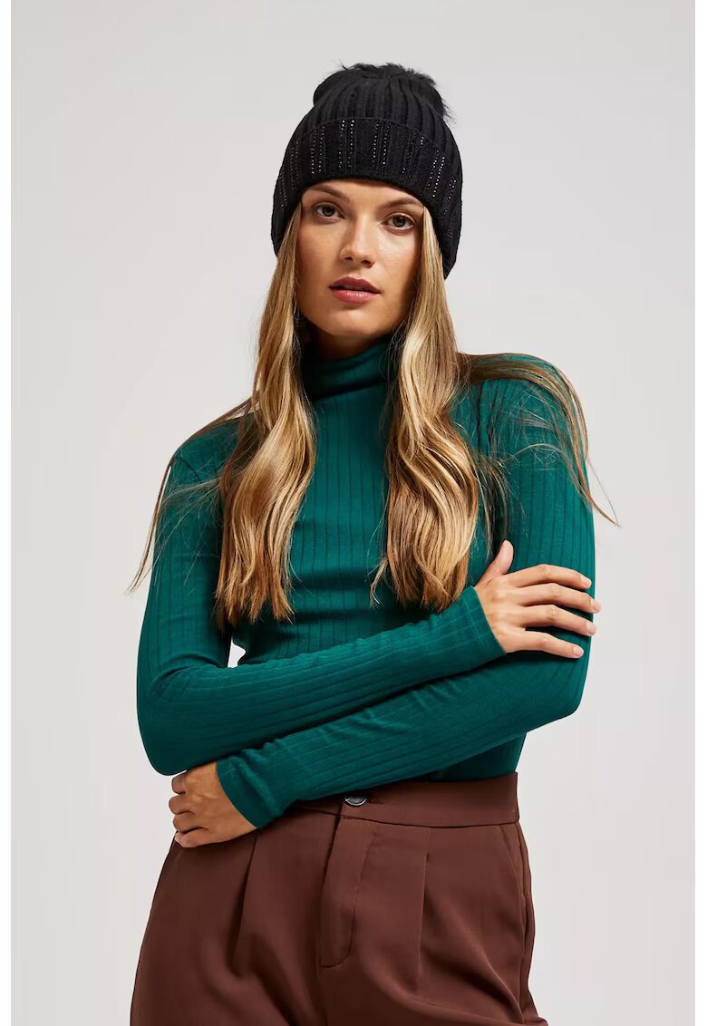 MOODO Caciula cu pompon decorata cu strasuri neagra ONE SIZE