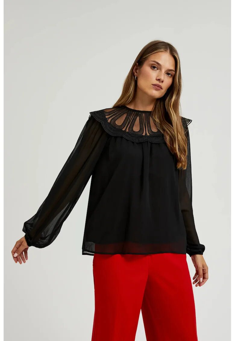 MOODO Camasa neagra cu decolteu decorativ - Negru