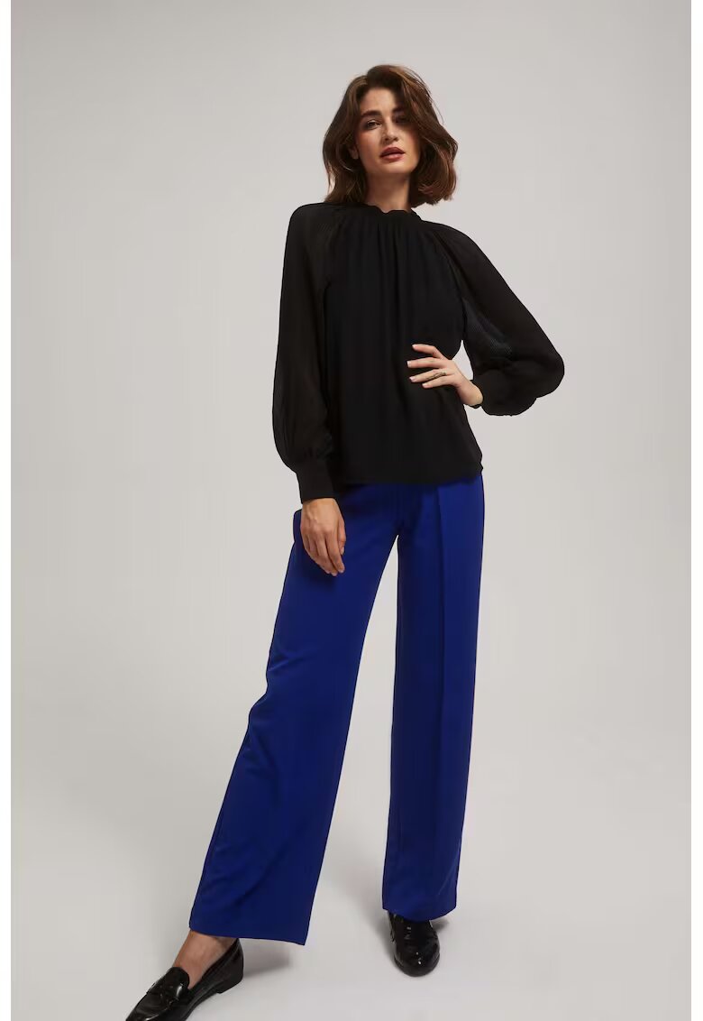 MOODO Camasa neagra cu maneci pliate - Negru