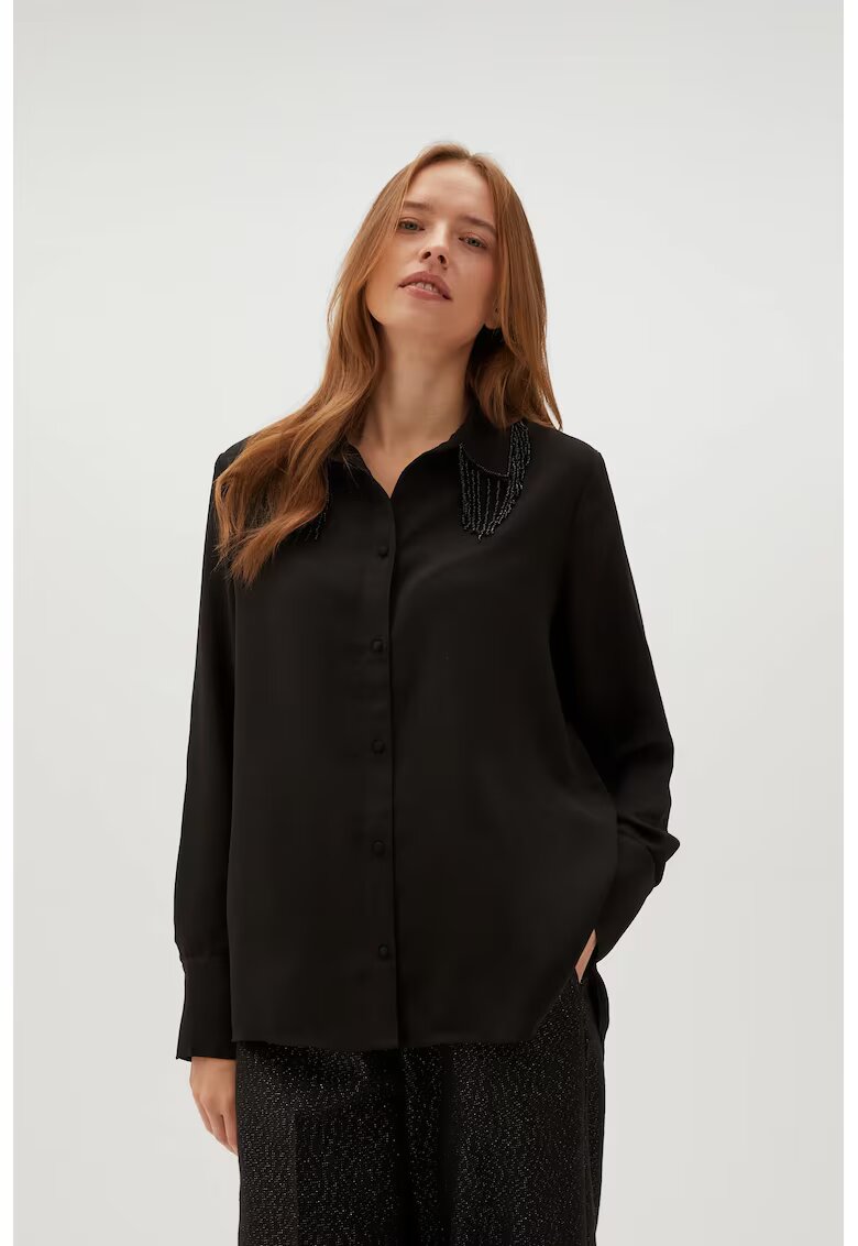 MOODO Camasa neagra cu margele cosute manual - Negru