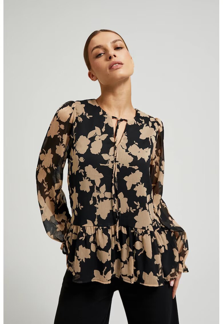 MOODO Camasa neagra cu model bej - Negru