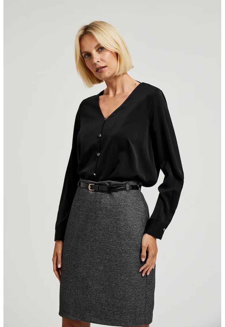 MOODO Camasa neteda cu butoane decorative neagra - Negru