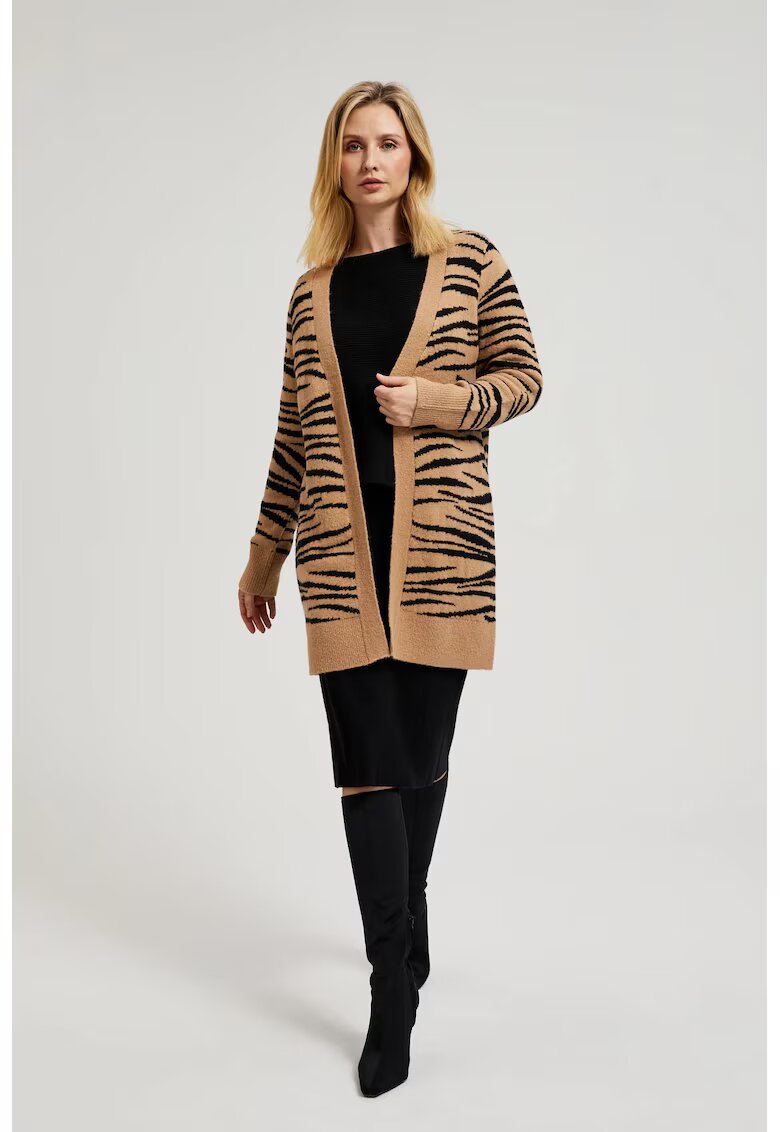 MOODO Cardigan bej cu maneci lungi si model animal print - Bej