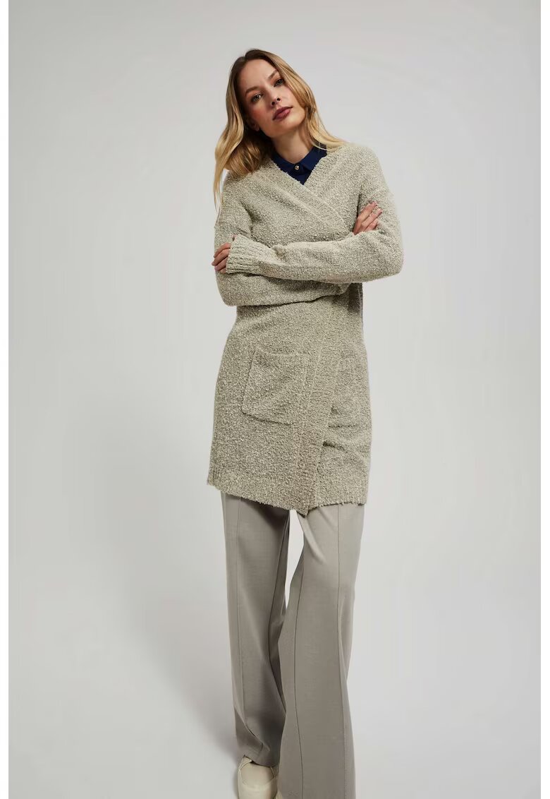 MOODO Cardigan lung cu buzunare in nisip - Bej