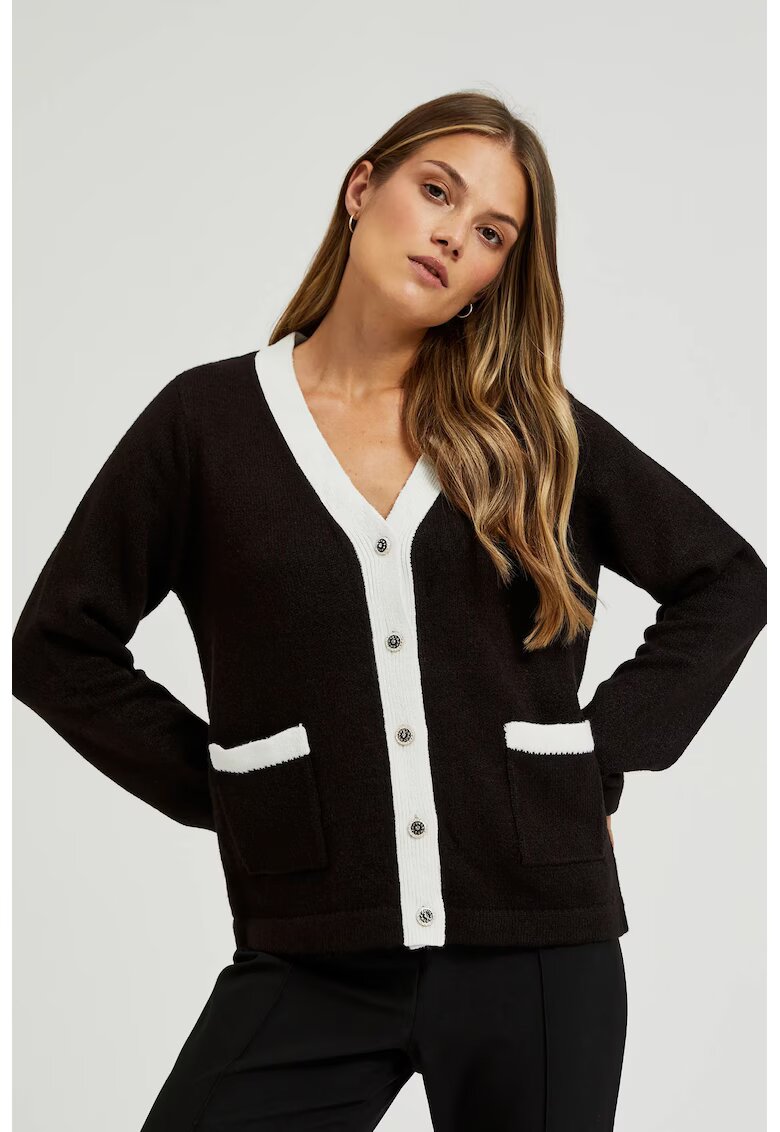MOODO Cardigan negru cu butoane decorative si maneci lungi - Negru