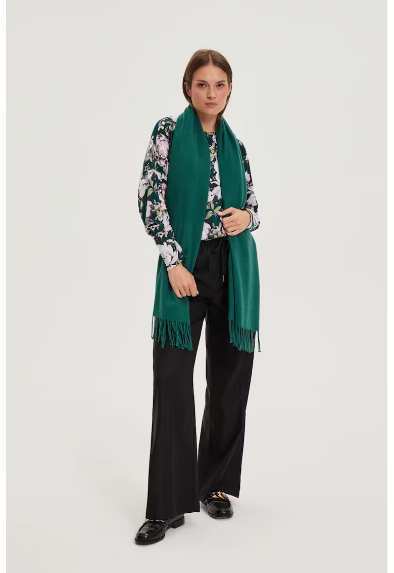 MOODO Esarfa cu franjuri verde - poliester - One Size
