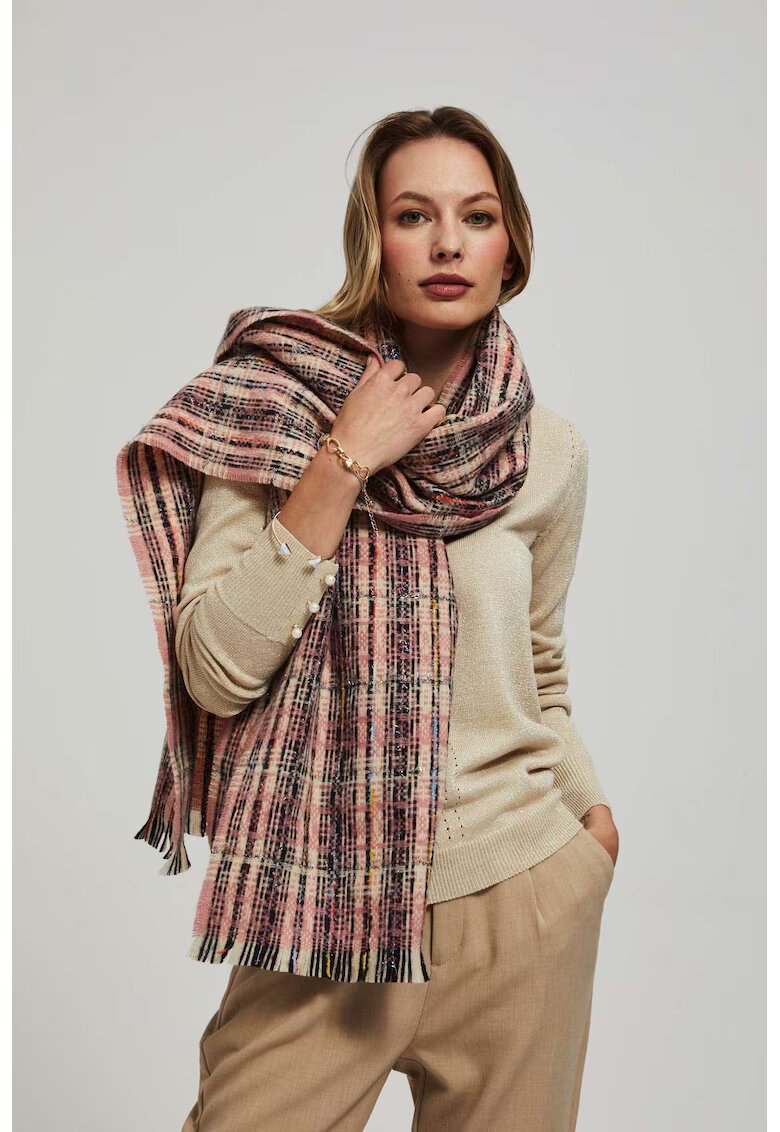 MOODO Fular roz cu fir metalic in carouri ONE SIZE