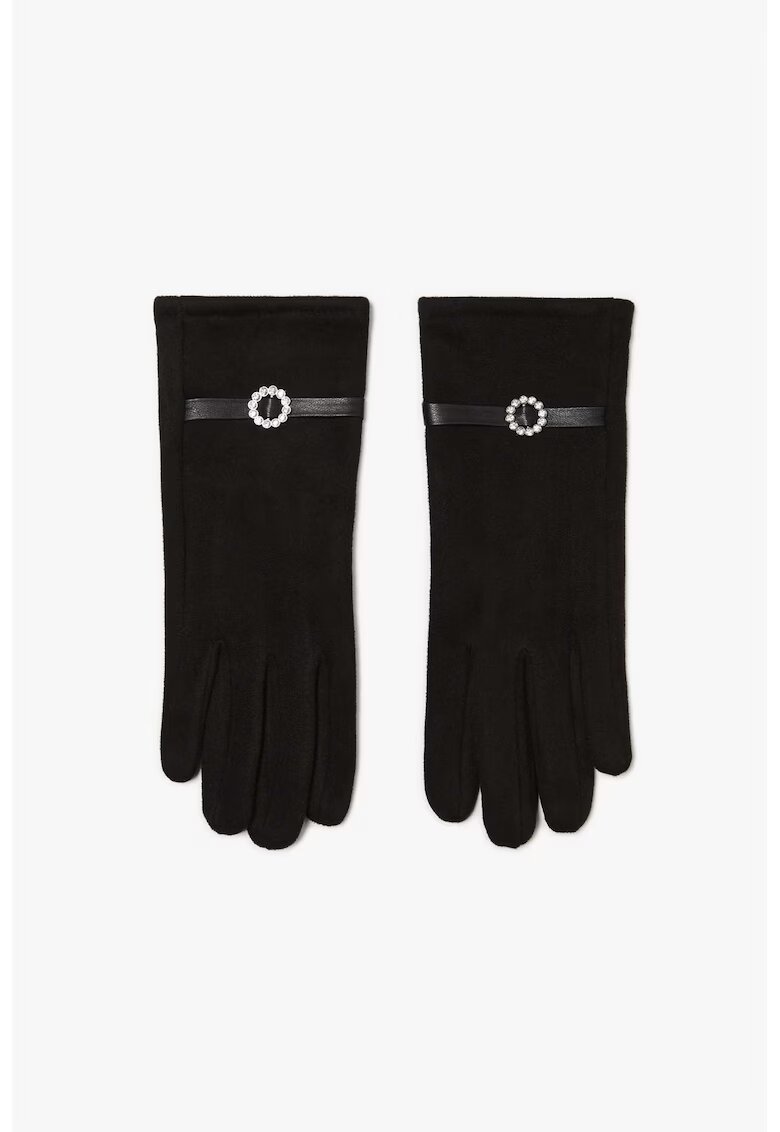 MOODO Manusi femei - negre - curea decorativa - cristale - din suede