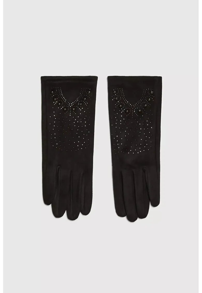 MOODO Manusi femei negru - unisex - cu captuseala din blana - detalii cu zirconii