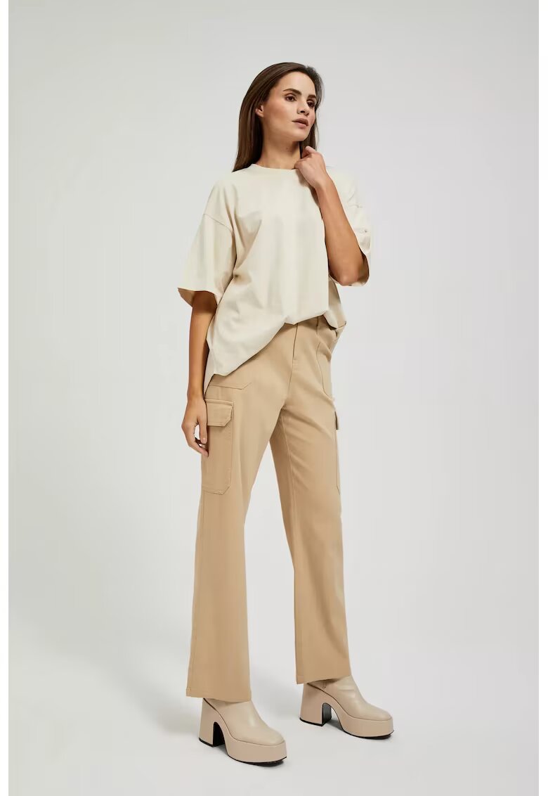 MOODO Pantaloni cargo bej cu nasturi - Bej