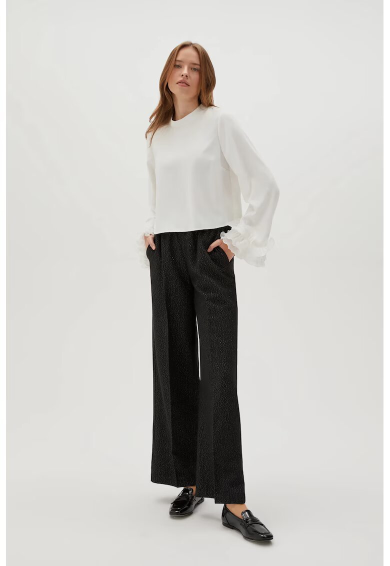 MOODO Pantaloni negri decorati cu fir metalic - Negru