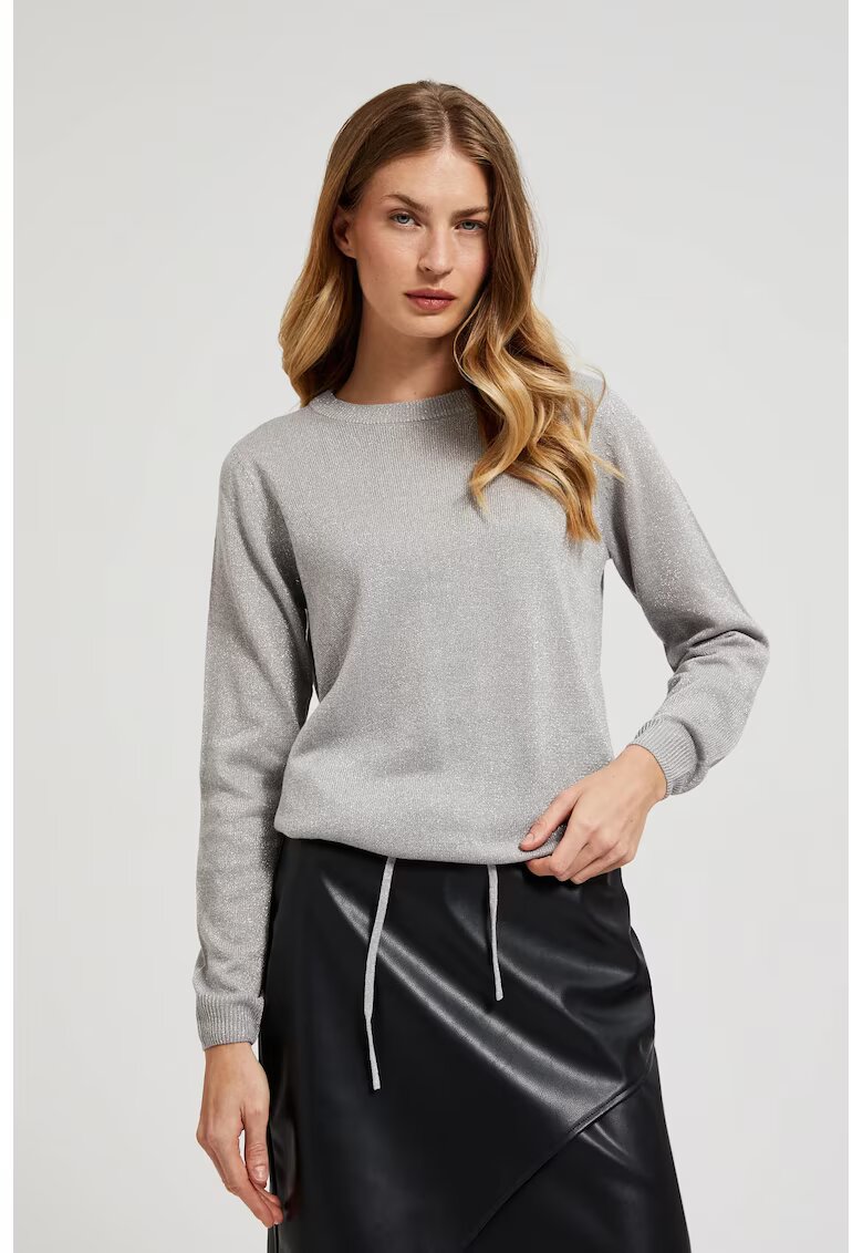 MOODO Pulover decorat cu fir metalic gri - Gri