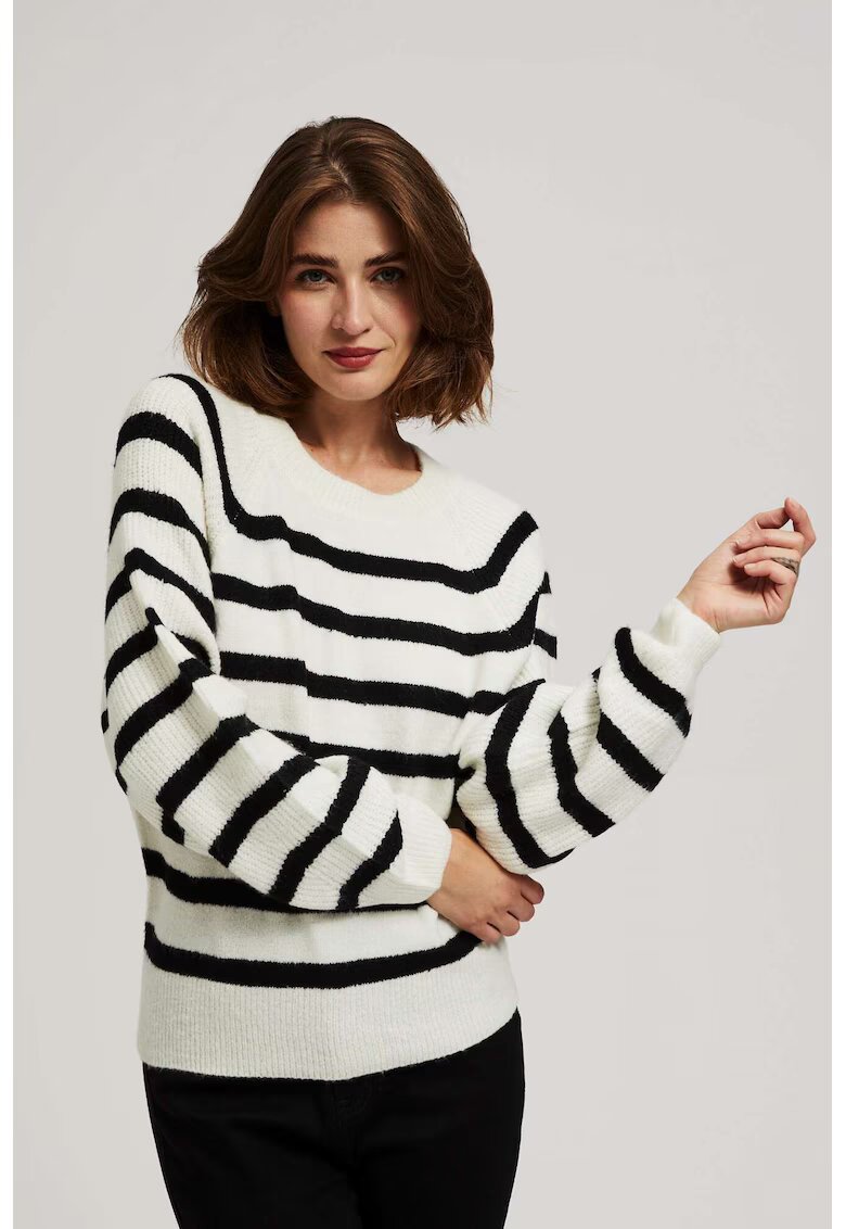 MOODO Pulover femei - dungi negre - maneci raglan - gat rotund - marime