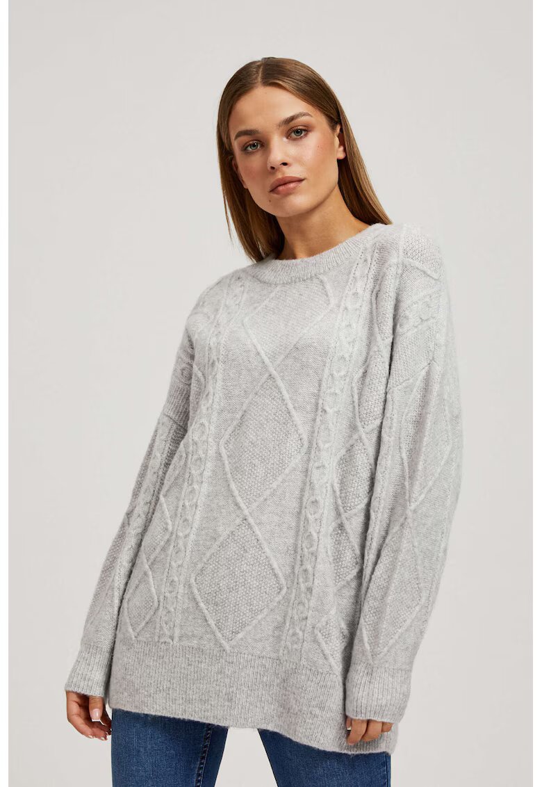 MOODO Pulover gris cu tesatura decorativa - Gri