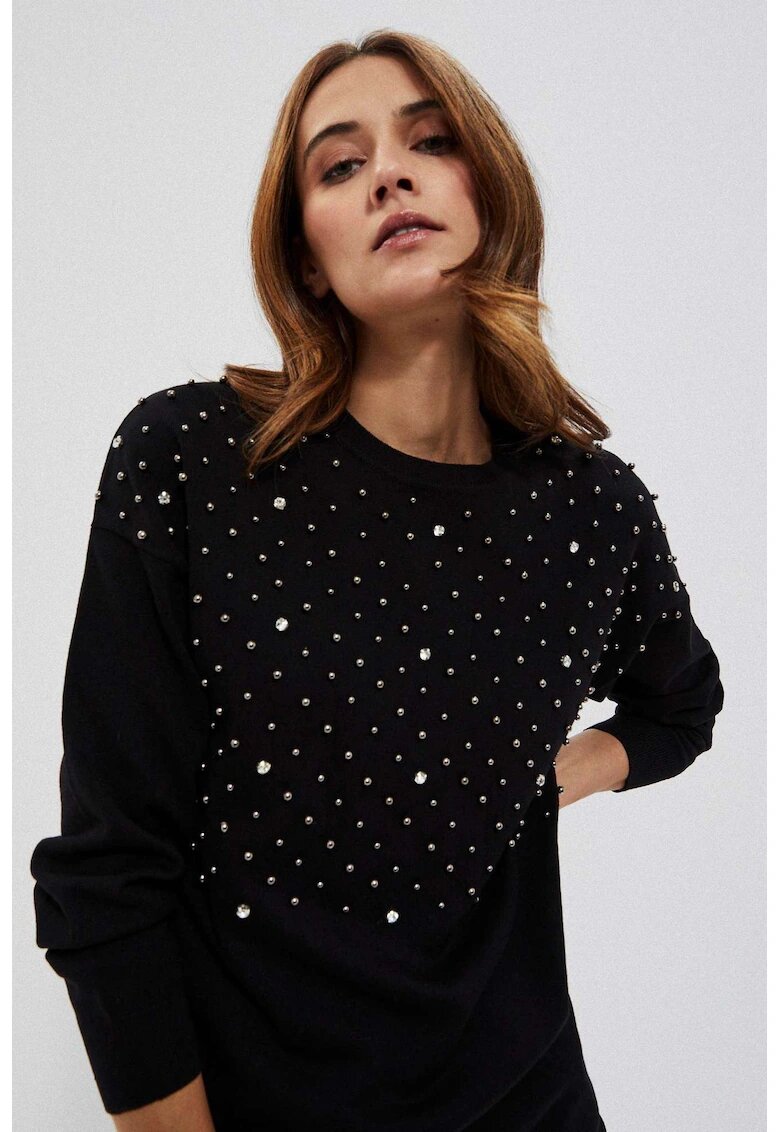 MOODO Pulover negru cu perle - Negru