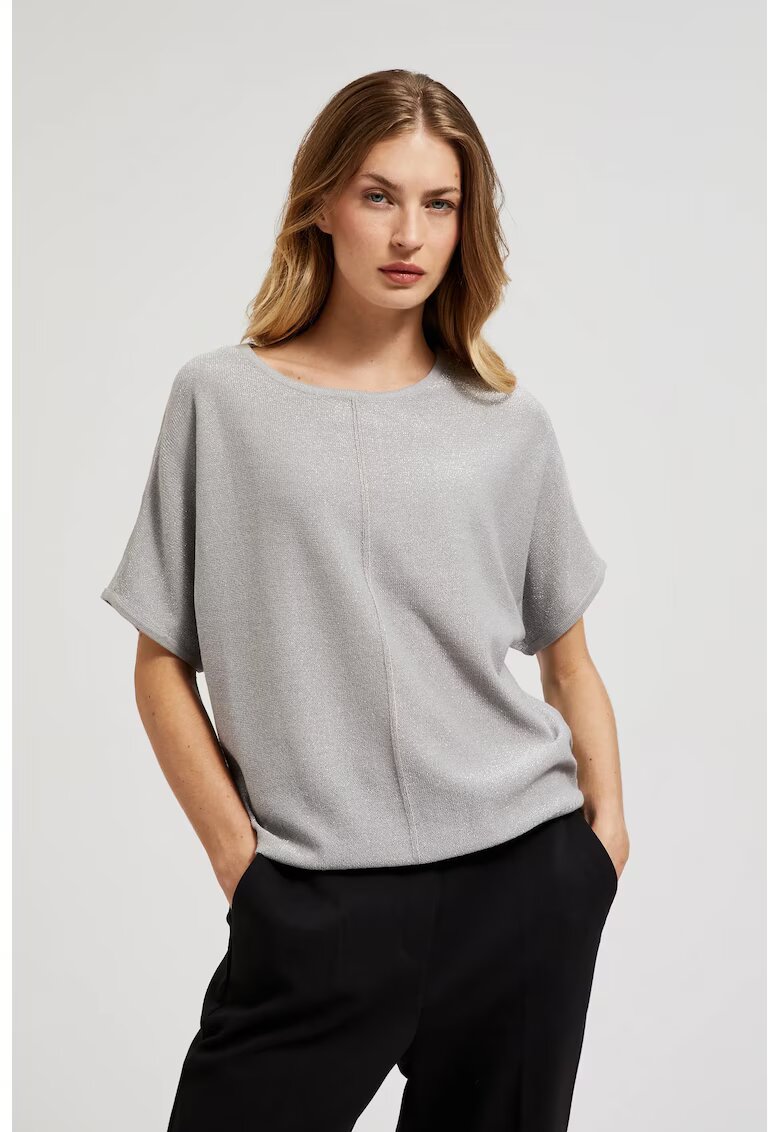 MOODO Pulover oversized cu maneci scurte in gri - Gri