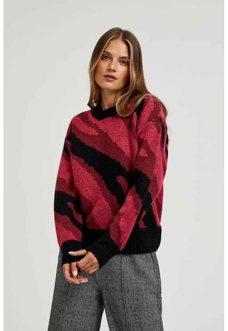 MOODO Pulover rosu cu model geometric - Rosu