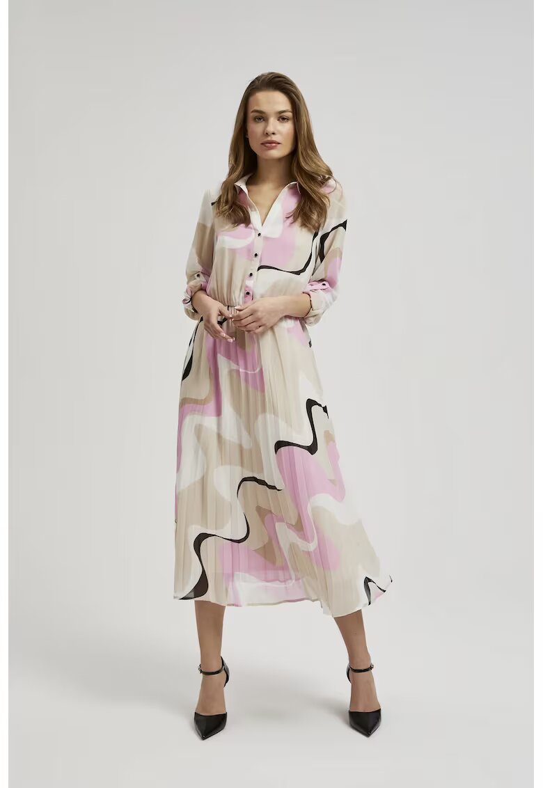 MOODO Rochie bej cu model geometric si tiv pliat - Bej