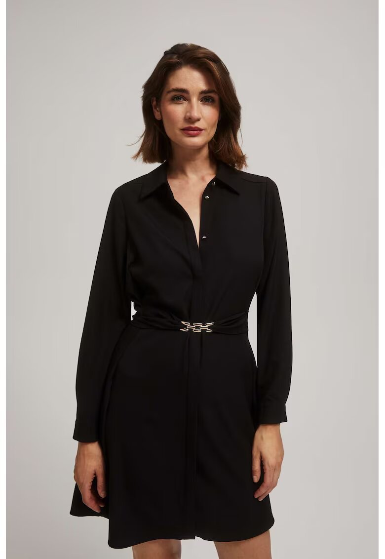 MOODO Rochie camasa cu curea - Negru