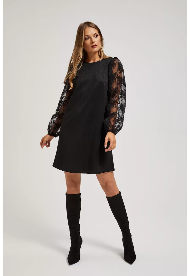 MOODO Rochie cu Maneci Din Dantela - Negru