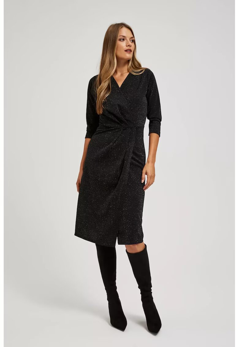 MOODO Rochie decorata cu fir metalic - Negru