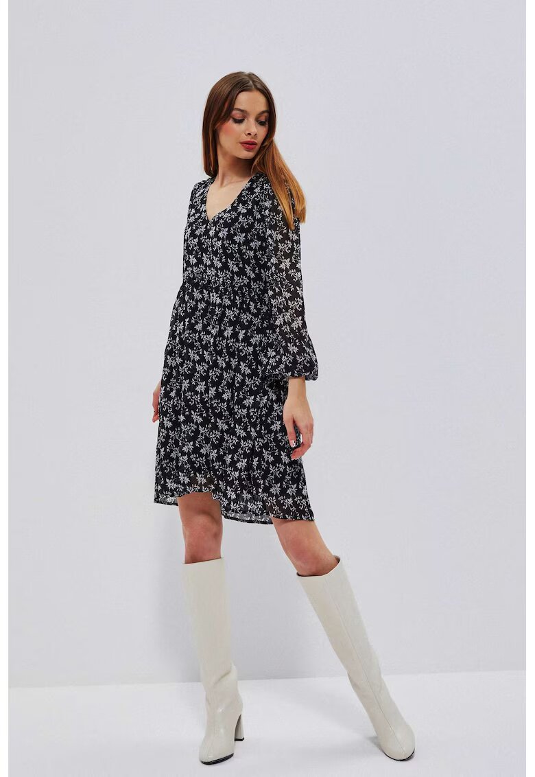 MOODO Rochie evazata cu model floral - Negru