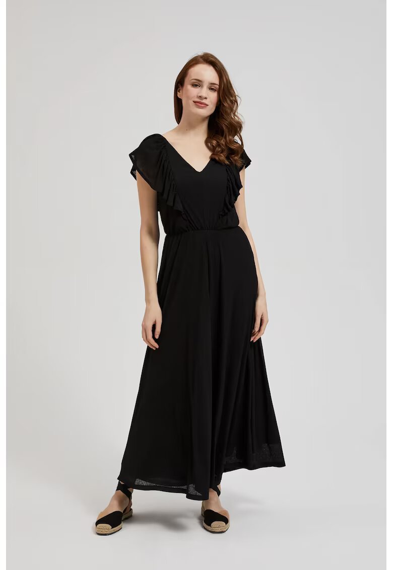 MOODO Rochie Maxi Neagra cu Volane - Negru