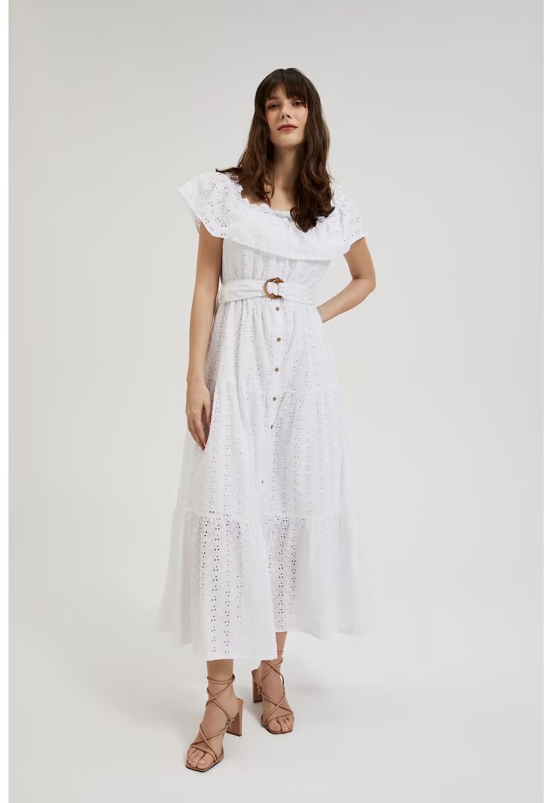 MOODO Rochie Midi Alba cu Curea - Alb