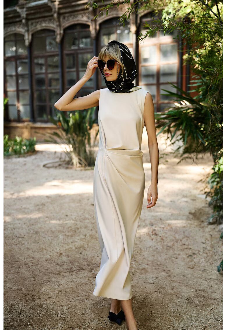 MOODO Rochie Midi Bej cu Facaturi - Bej