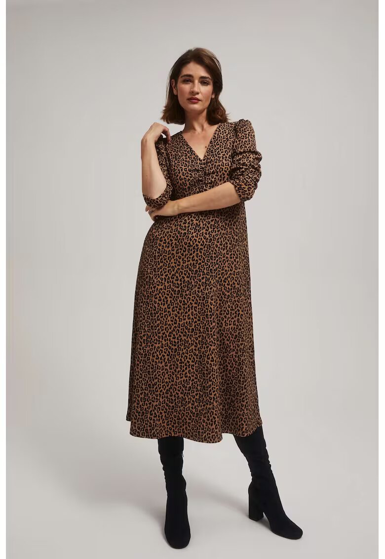 MOODO Rochie midi cu imprimeu leopard maro - Maro