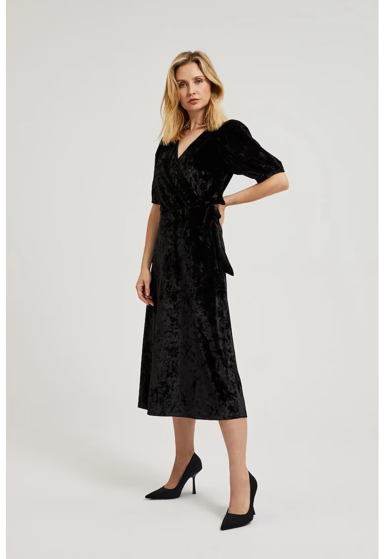 MOODO Rochie midi din catifea neagra - Negru