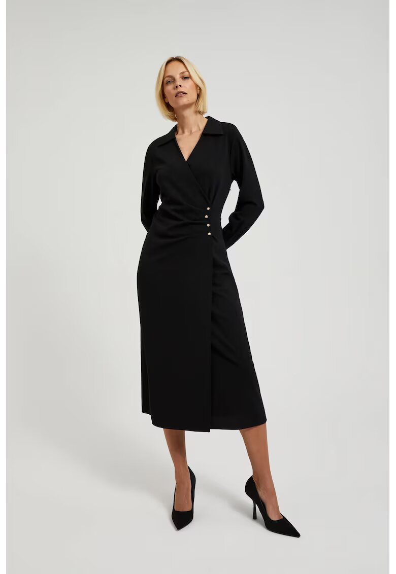 MOODO Rochie Midi Neagra cu Butoane Decorative - Negru