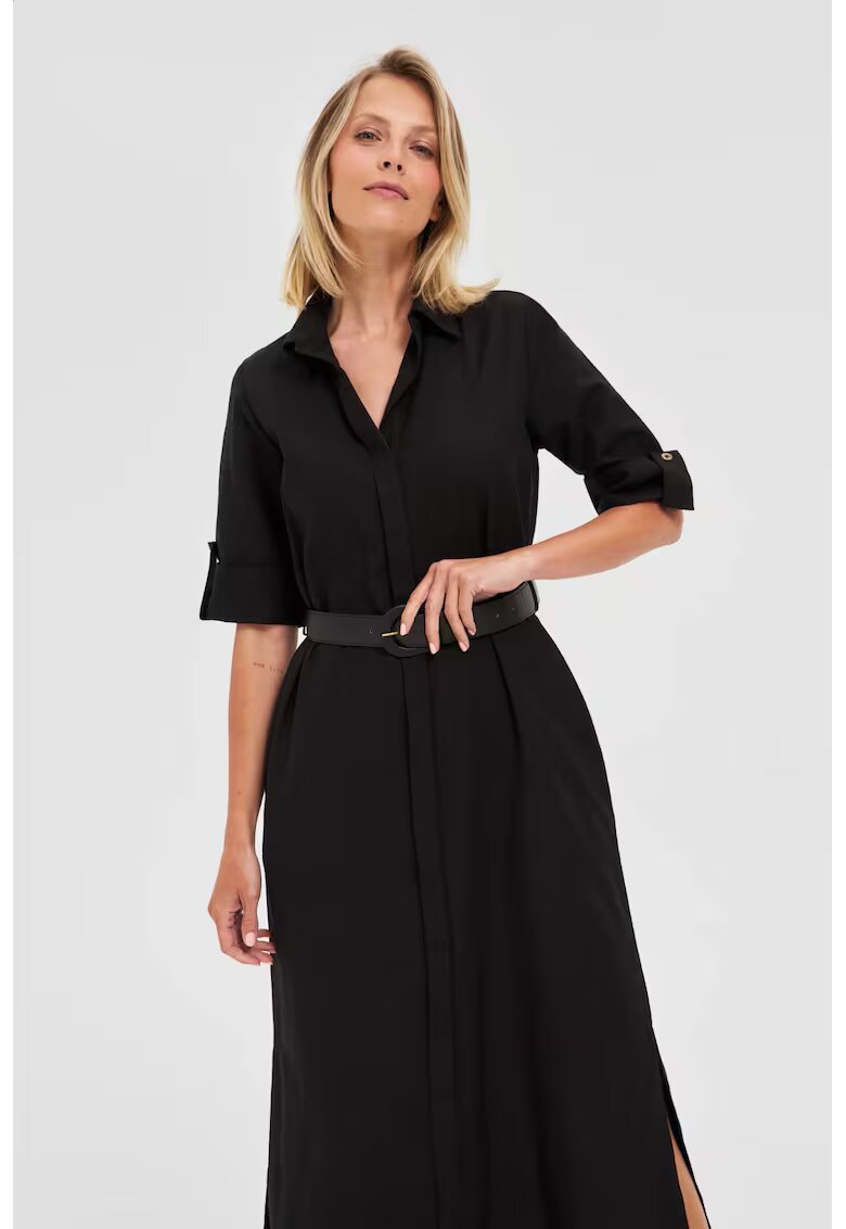 MOODO Rochie midi neagra tip camasa - Negru
