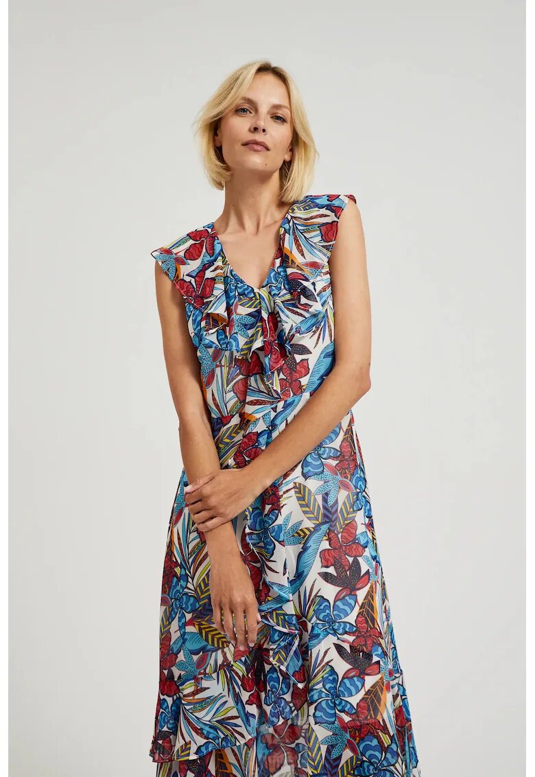 MOODO Rochie midi rosie cu flori - Rosu