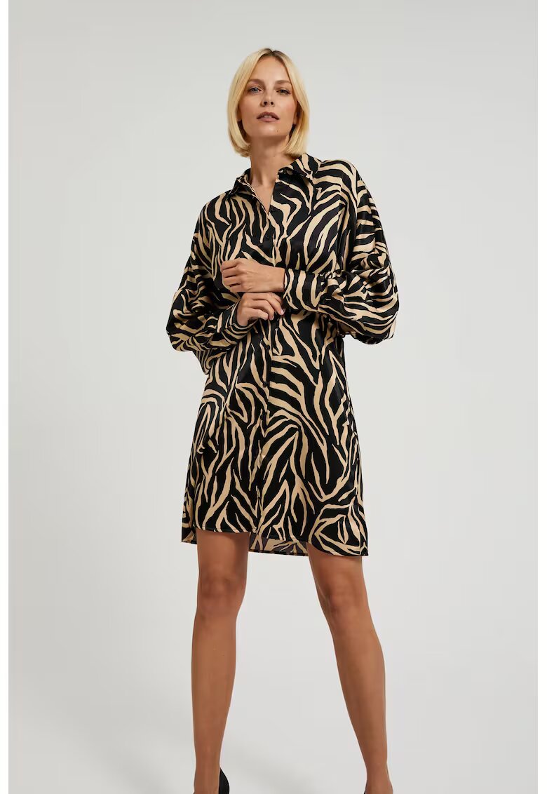 MOODO Rochie neagra cu imprimeu animalier - Negru