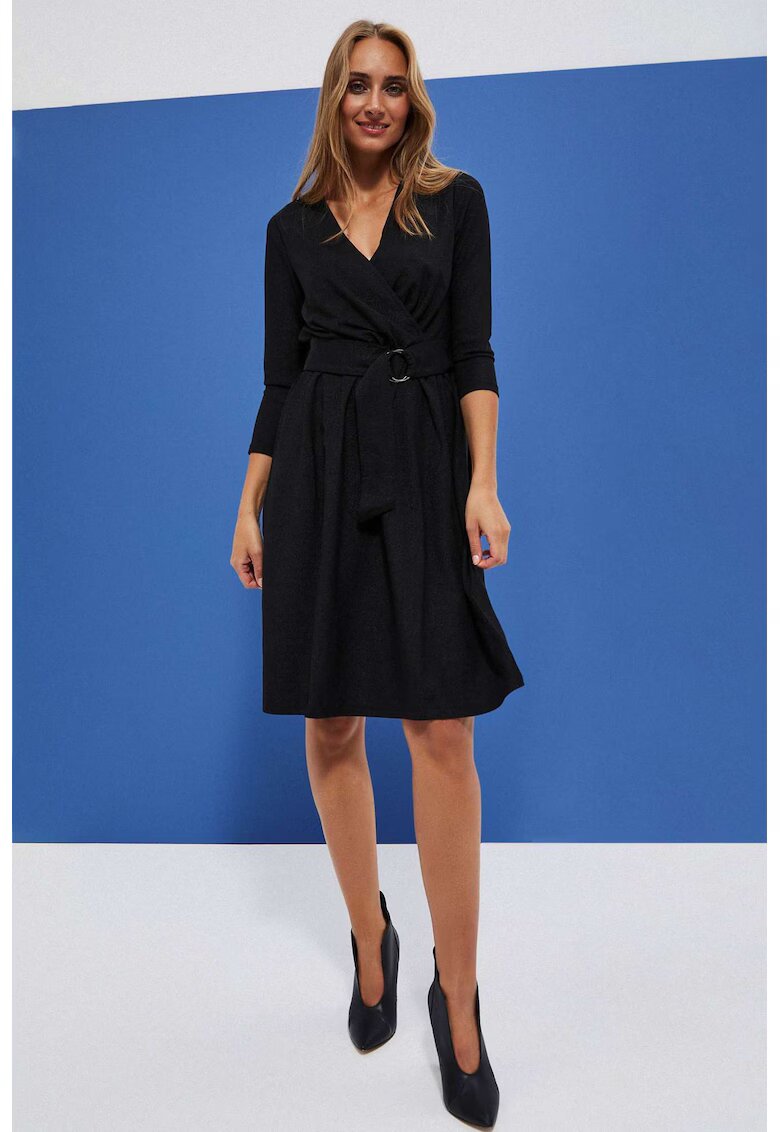 MOODO Rochie neagra pentru femei cu curea - Negru