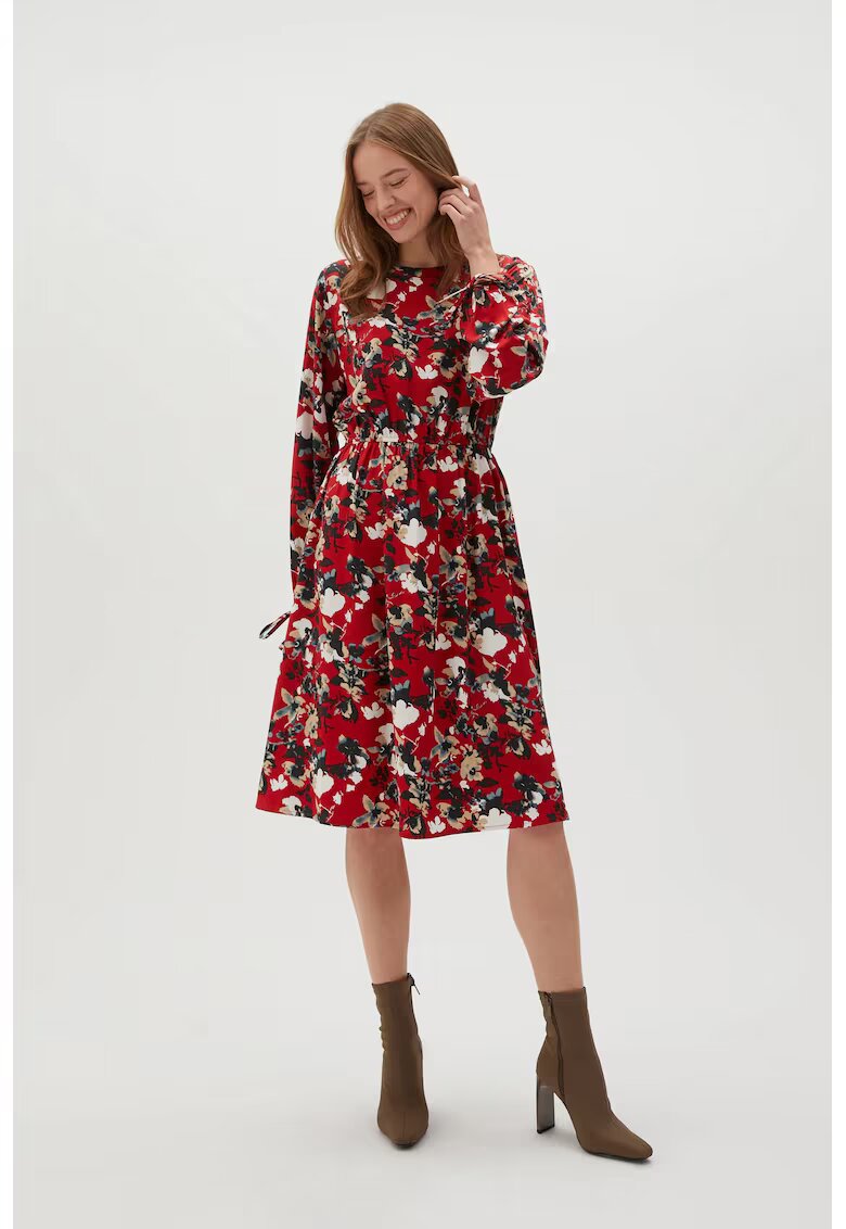 MOODO Rochie rosie cu flori si maneci bufante - Negru